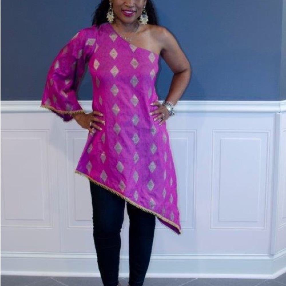 One shoulder contemporary Indian top
